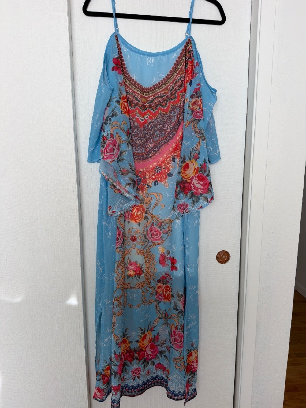 New York & Company Blue Floral Cold Shoulder Maxi Dress Size M NWT
